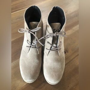 Bjorndal Rachel Leather Suede Wedge Ankle Boots 7 Women Tan Lace Up BohoChic